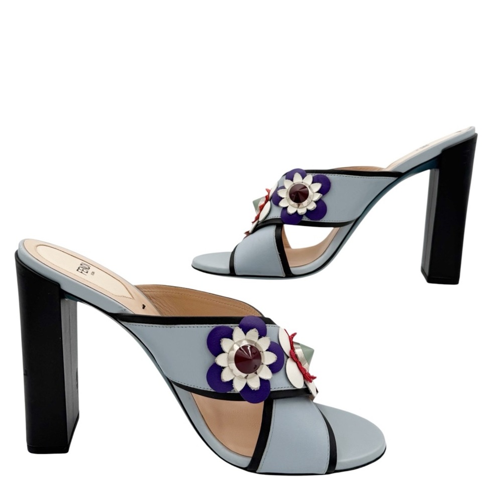 Fendi Flowerland Stud Floral Block Heel Mule Slide Sandals Size 40 US 10 - Picture 12 of 15